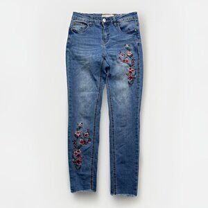 Streetwear Society Skinny High Rise Floral Embroidery Jeans Wom Sz 5 Blue Denim